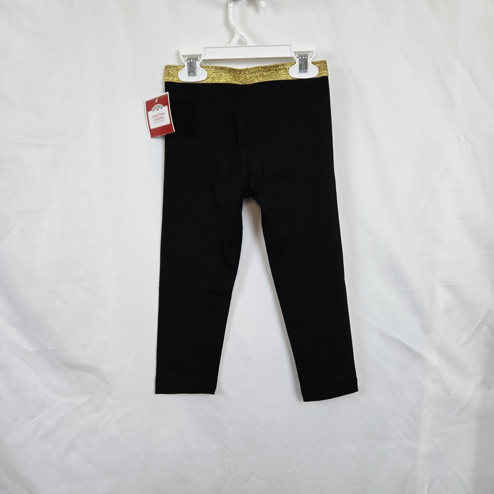 Holiday Time Girls Black Gold Star Christmas Holiday Stretch Leggings 3T NEW - Picture 4 of 5